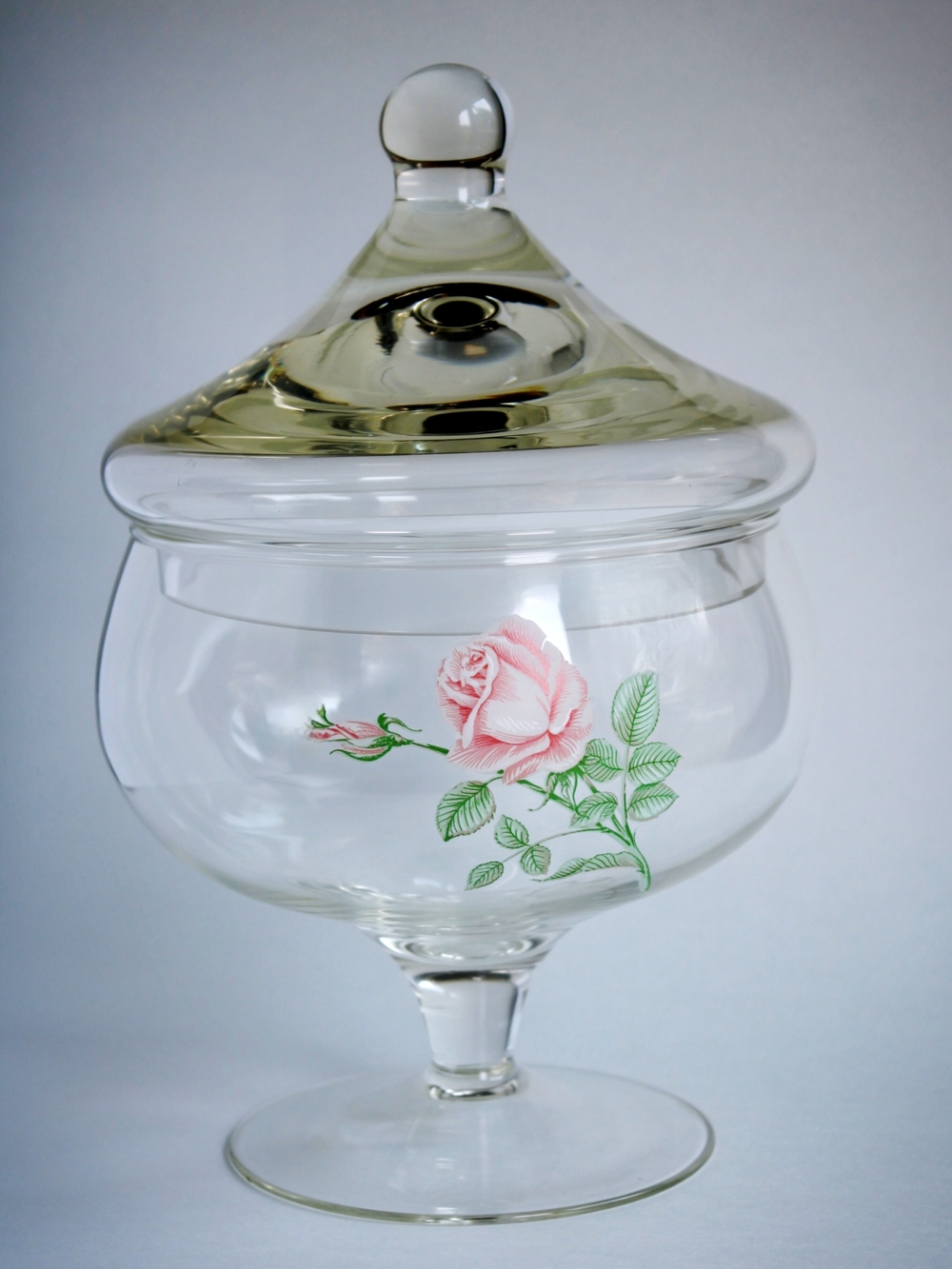 Glass Apothecary Jar with Pink Rose Motif - Home Art